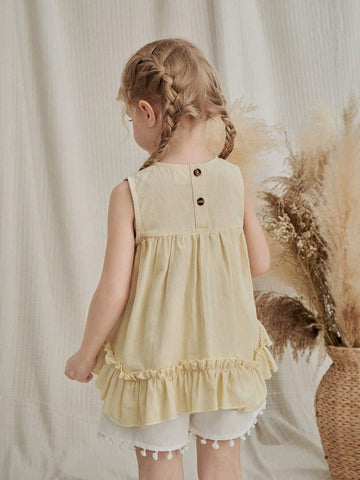 Vintaside Kids Young Girls' Fashionable Sleeveless Shirt With Sweet Lace For Summer Daily