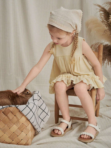 Vintaside Kids Young Girls' Fashionable Sleeveless Shirt With Sweet Lace For Summer Daily