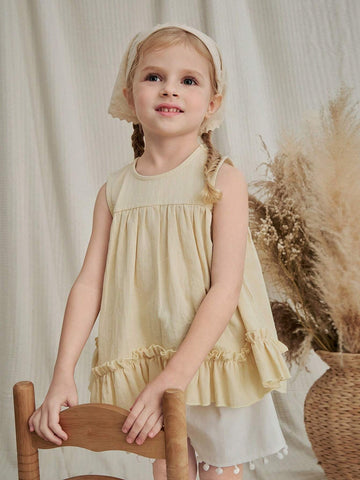 Vintaside Kids Young Girls' Fashionable Sleeveless Shirt With Sweet Lace For Summer Daily