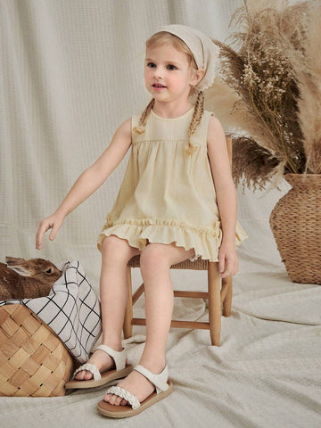 Vintaside Kids Young Girls' Fashionable Sleeveless Shirt With Sweet Lace For Summer Daily