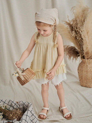 Vintaside Kids Young Girls' Fashionable Sleeveless Shirt With Sweet Lace For Summer Daily