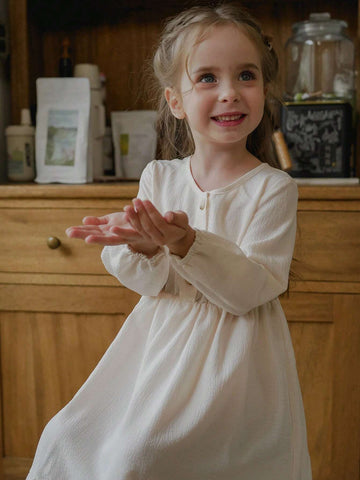 Vintaside Kids Young Girls Ivory Rib Knit Casual Dress, Comfy Countryside Style, Suitable For Spring, Autumn And Winter, All-Match & Versatile