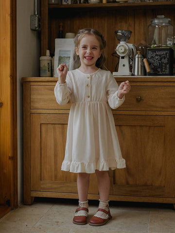 Vintaside Kids Young Girls Ivory Rib Knit Casual Dress, Comfy Countryside Style, Suitable For Spring, Autumn And Winter, All-Match & Versatile
