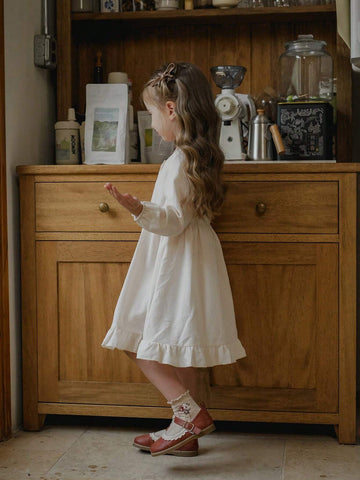 Vintaside Kids Young Girls Ivory Rib Knit Casual Dress, Comfy Countryside Style, Suitable For Spring, Autumn And Winter, All-Match & Versatile