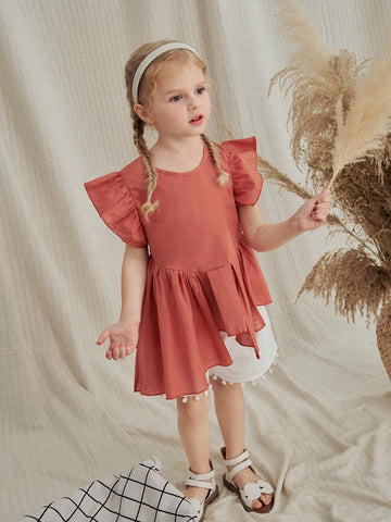 Vintaside Kids Young Girls' Rural Style Casual Cotton Linen Asymmetrical Hem Round Neck Blouse