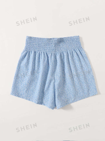 WYWH Allover Print Shirred Waist Shorts