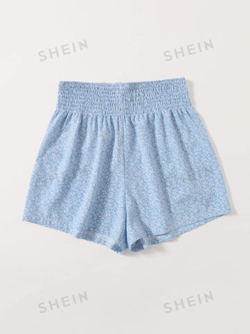 WYWH Allover Print Shirred Waist Shorts