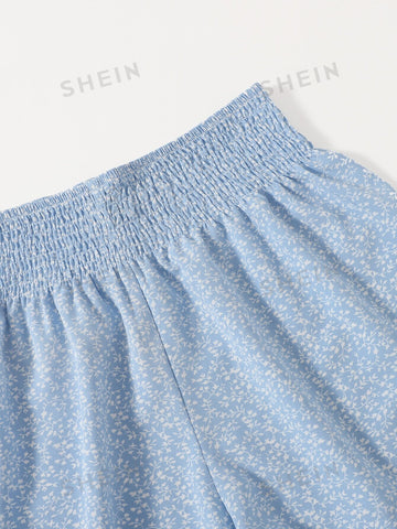 WYWH Allover Print Shirred Waist Shorts