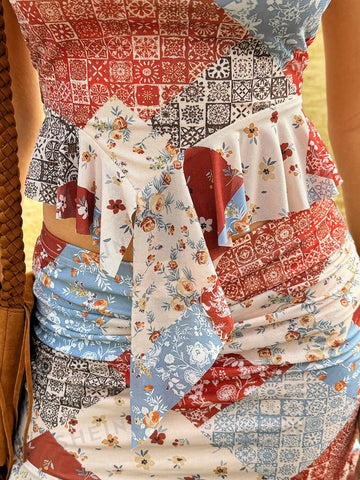 Asymmetrical Ruffled Crop Top With Matching Skirt Concert Summer Sets Country Concert Tops