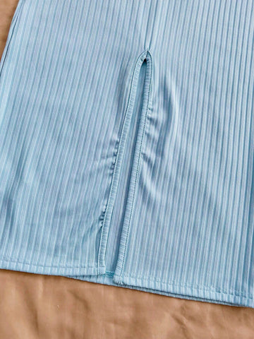 Blue And White Colorblock Irregular Hem Cami Dress Set For Women's Beach Vacation Casual Outfits