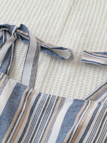 Blue & White Striped Lace-Up Romper For Women, Perfect For Casual Beach Holiday