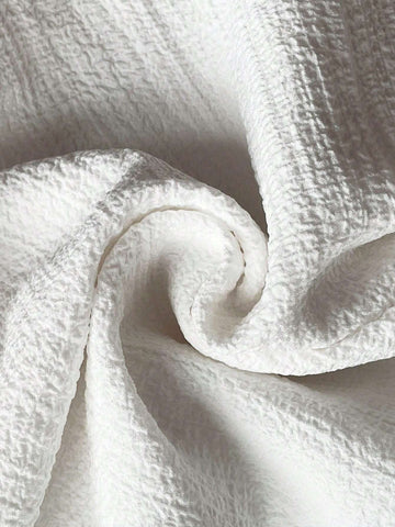 Blue & White Textured Embroidered Strappy V Neck Romper With Cinched Waist And Open Back For Women's Casual & Vacation Outfits