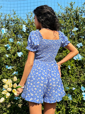 Bubble Sleeve & Frill Trim & Tie Back Jumpsuit