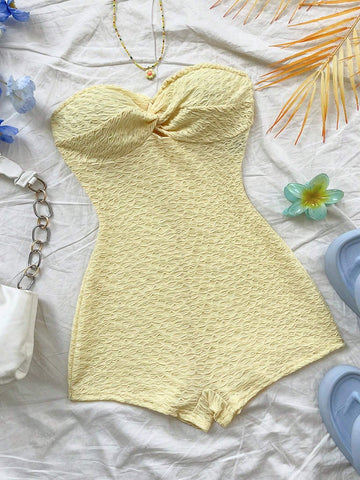 Casual Sweet Contrast Color Heart Bandeau Jumpsuit