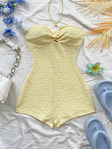 Casual Sweet Contrast Color Heart Bandeau Jumpsuit