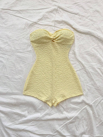 Casual Sweet Contrast Color Heart Bandeau Jumpsuit