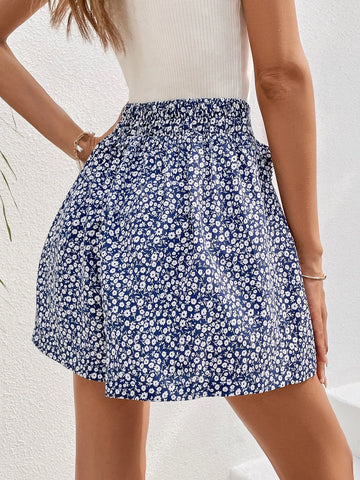 WYWH Ditsy Floral Print Belted Wide Leg Shorts
