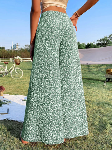 WYWH Ditsy Floral Print High Waist Wide Leg Pants