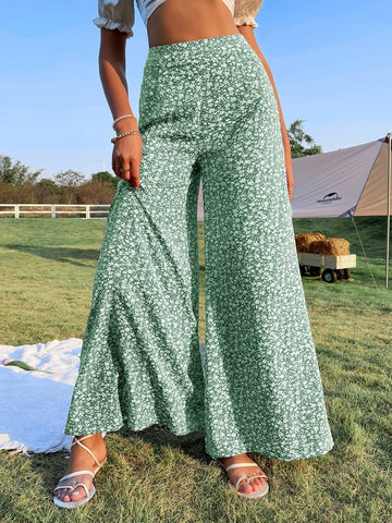 WYWH Ditsy Floral Print High Waist Wide Leg Pants