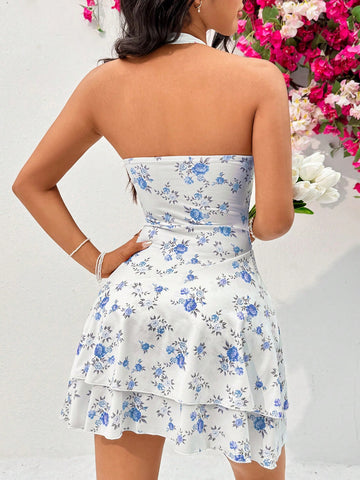 Collar Floral Print Vacation Style Dress