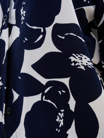 Dual-Color Flower Printed Loose Casual Vacation Shirt