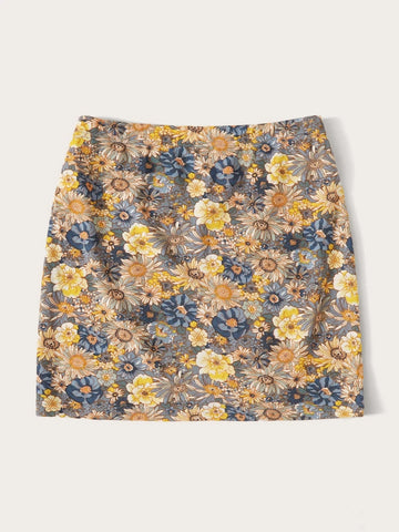 WYWH Elastic Waist Split Hem Floral Skirt