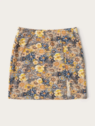 WYWH Elastic Waist Split Hem Floral Skirt