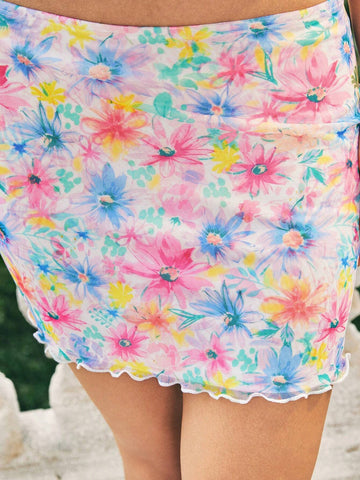 Floral Print Strap Tank Top And A-Line Skirt