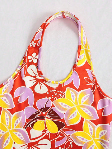 Full Print Floral Halterneck Maxi Dress