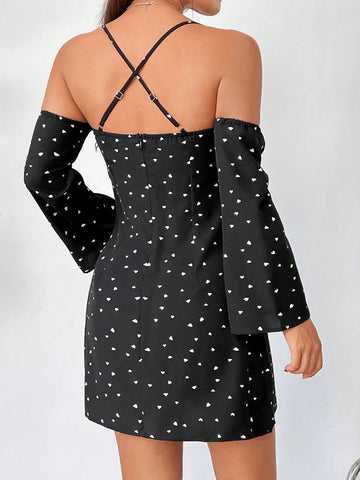 Heart Print Halter Neck Dress