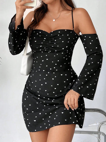 Heart Print Halter Neck Dress