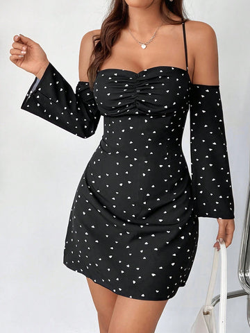 Heart Print Halter Neck Dress