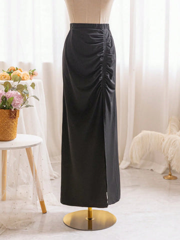 WYWH High Slit Pleated Vacation Wrap Skirt With Side Split