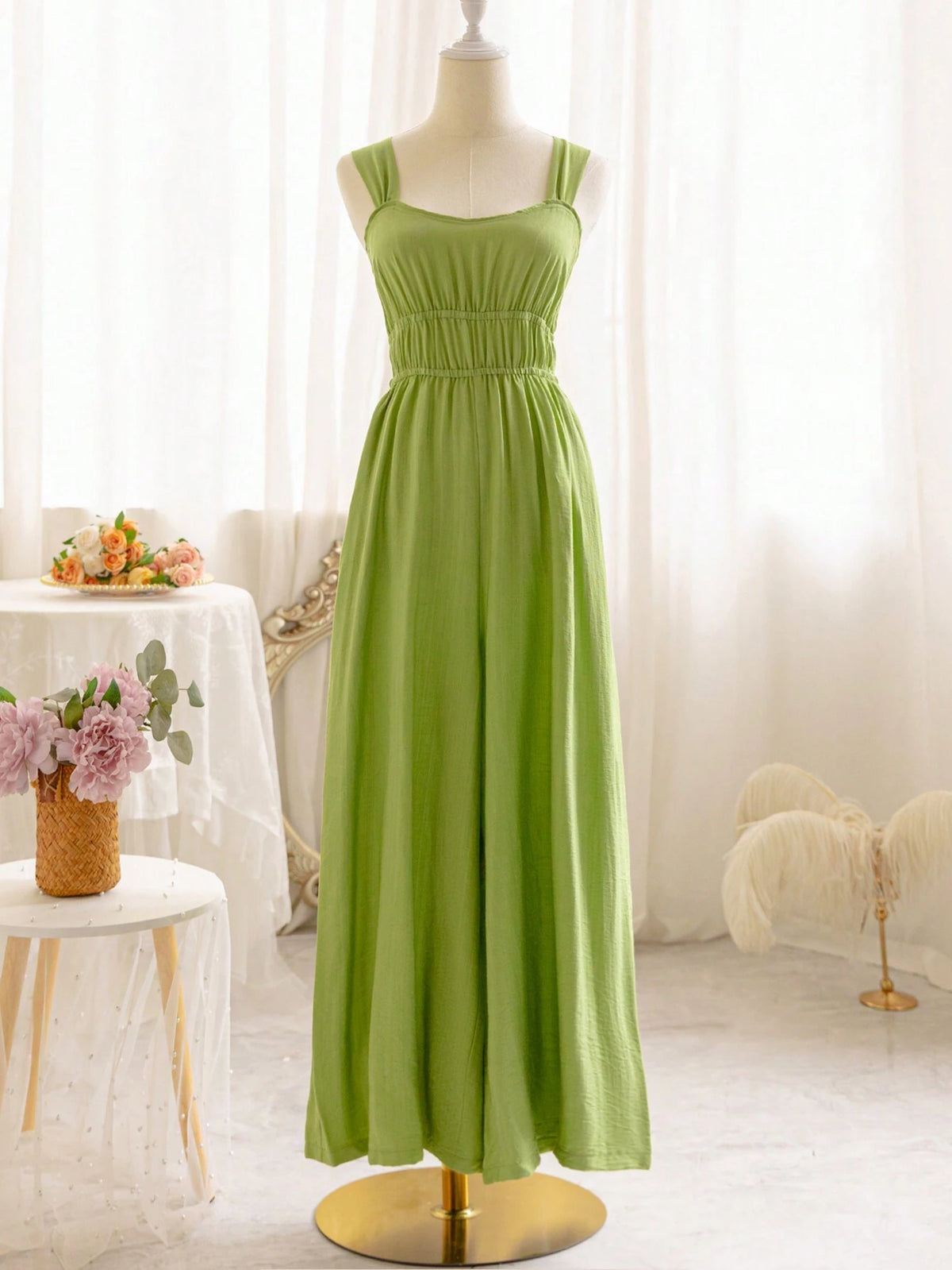 Holiday Casual Solid Color Sleeveless Jumpsuit With Drawstring Waist