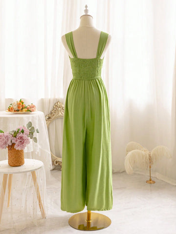 Holiday Casual Solid Color Sleeveless Jumpsuit With Drawstring Waist