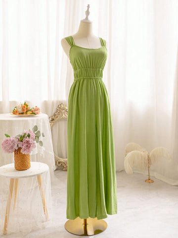 Holiday Casual Solid Color Sleeveless Jumpsuit With Drawstring Waist