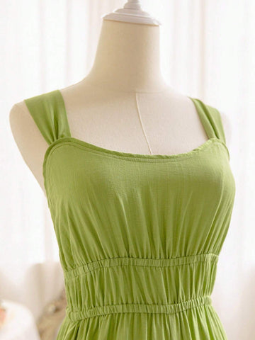 Holiday Casual Solid Color Sleeveless Jumpsuit With Drawstring Waist