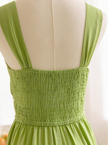 Holiday Casual Solid Color Sleeveless Jumpsuit With Drawstring Waist