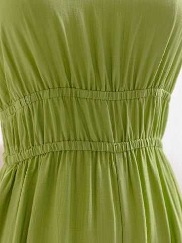 Holiday Casual Solid Color Sleeveless Jumpsuit With Drawstring Waist