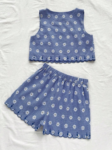 Holiday Leisure Plaid & Floral Textured Fabric Suit