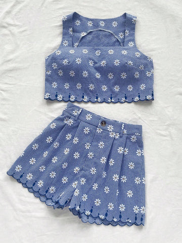 Holiday Leisure Plaid & Floral Textured Fabric Suit