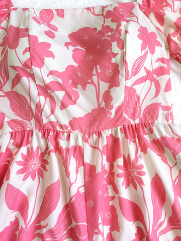 Holiday Women's Floral Print Square Neck Puff Sleeve Cinched Waist Jumpsuit