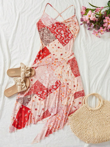 Irregular Hemline Draped Neck Women Vacation Dress