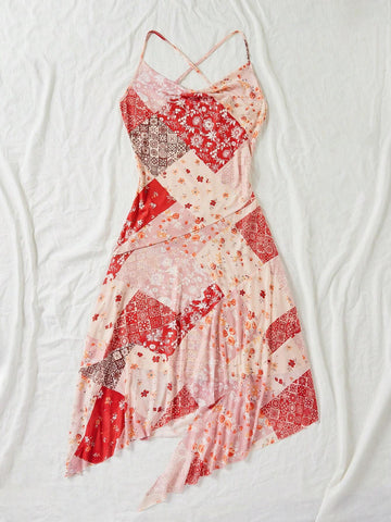 Irregular Hemline Draped Neck Women Vacation Dress