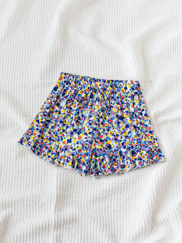 WYWH Ladies' Holiday Leisure All-Over Allover Print Ruffled Hem Shorts