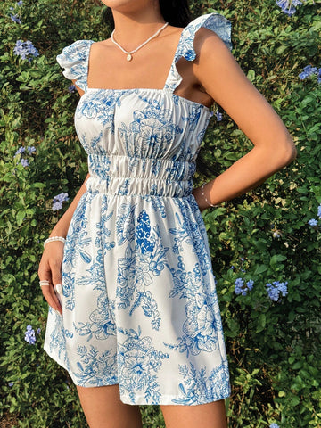 Ladies' Ruffle Detailing Shoulder Strap Sleeveless Jumpsuit With Pleated Bust And Hem