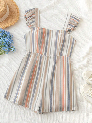 Striped Print Butterfly Sleeve Romper