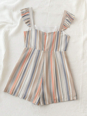 Striped Print Butterfly Sleeve Romper