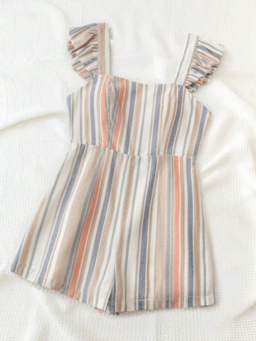 Striped Print Butterfly Sleeve Romper
