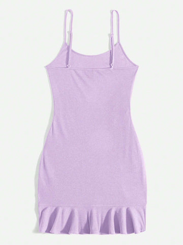Ladies Summer Side Lace Up Knitted Solid Color Cami Dress